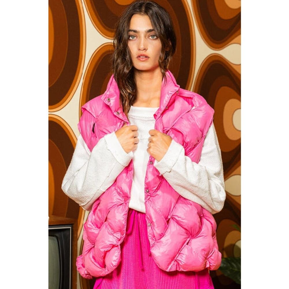Bucketlist Braided Button Front Down Puffer Vest … - image 1